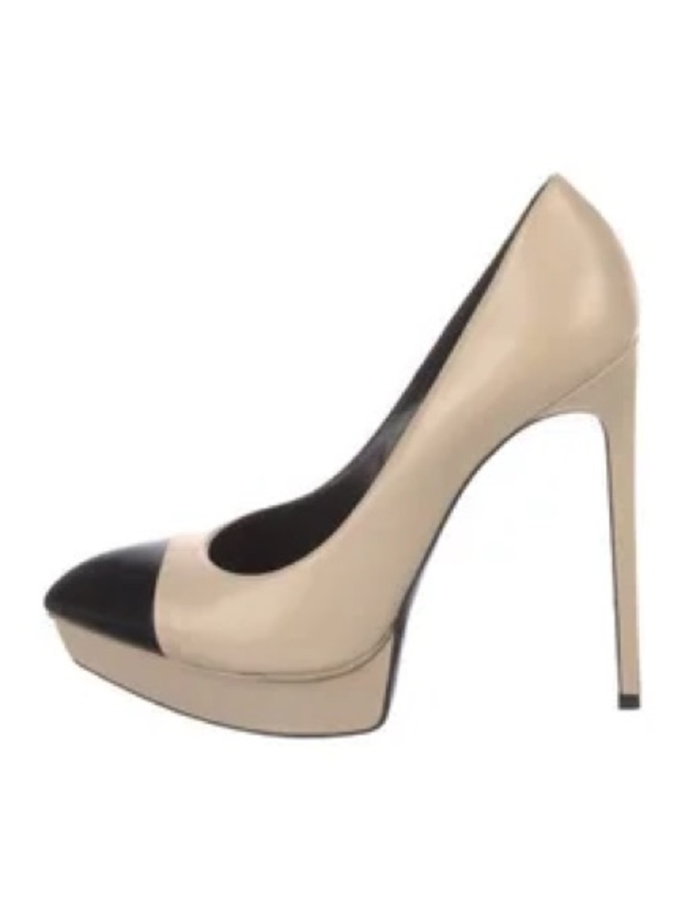 Classic Two-Tone Beige and Black Platform Pump